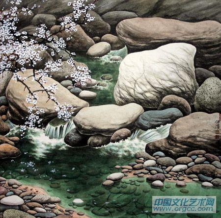 画家郭伊滨花鸟作品《石画》
