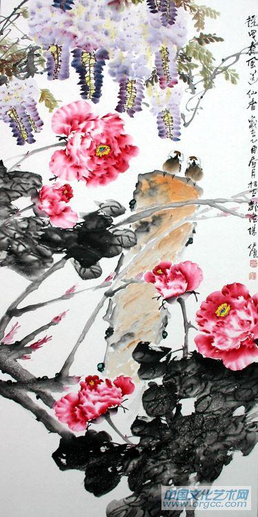 画家郭伊滨花鸟作品《摇曳春风送仙香》