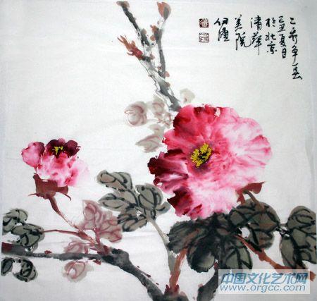 画家郭伊滨花鸟作品《二乔争春》
