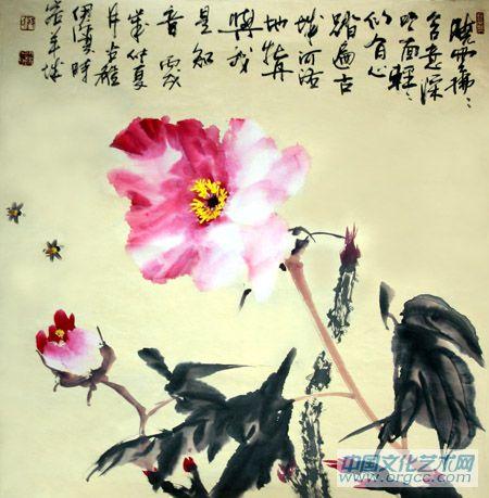 画家郭伊滨花鸟作品《牡丹与我是知音》