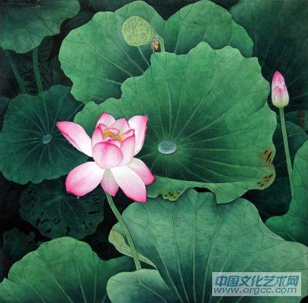 画家郭伊滨花鸟作品《荷花图》