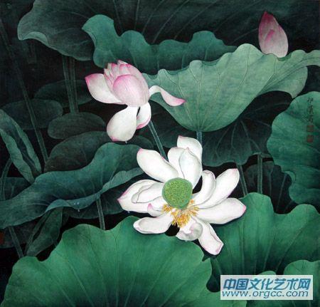 画家郭伊滨花鸟作品《荷花》