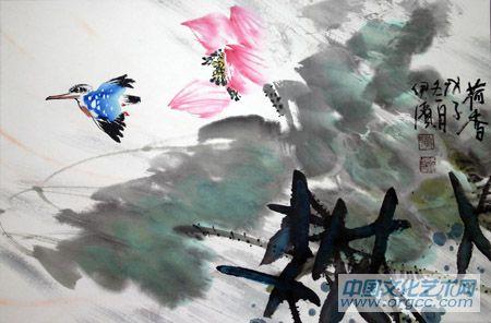 画家郭伊滨花鸟作品《荷香》