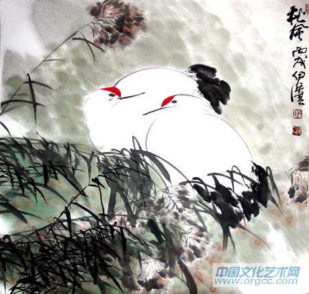 画家郭伊滨花鸟作品《秋风》