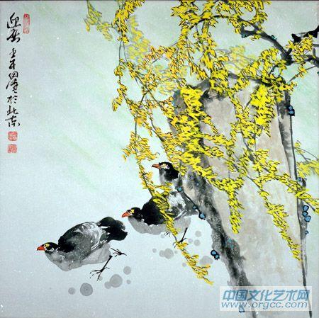 画家郭伊滨花鸟作品《迎春》