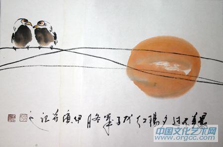 画家郭伊滨花鸟作品《最美不过夕阳红》
