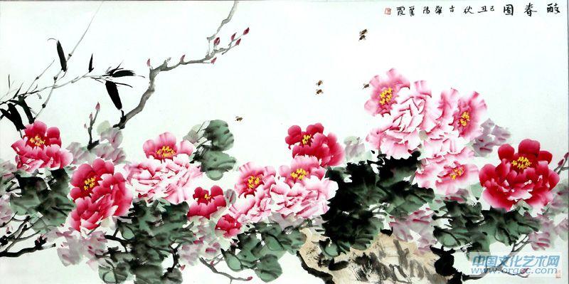 国画家常丽霞花鸟作品《醉春图》