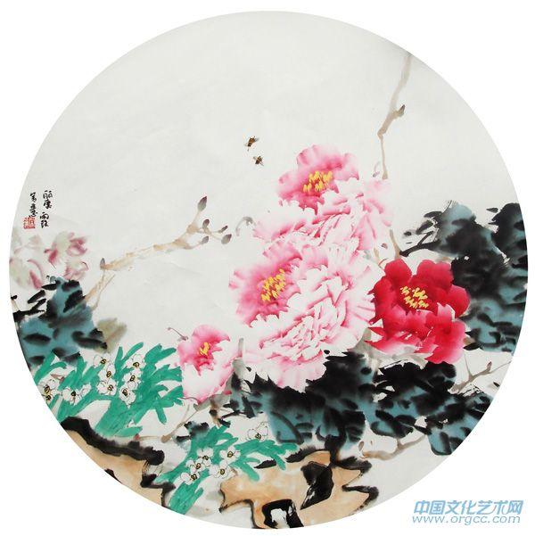 国画家常丽霞团扇花鸟作品