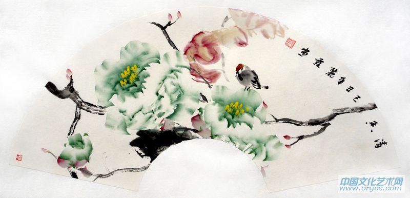 画家常丽霞扇面花鸟作品《清香》