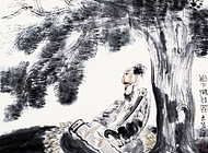 松下抚琴图