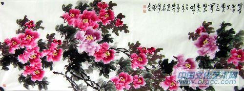 画家安瑞阁花鸟作品《唯有牡丹真国色花开时节动京城》
