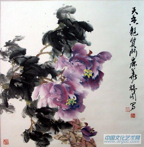 画家安瑞阁花鸟作品《天香艳质斗丽华》