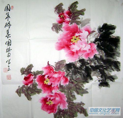 画家安瑞阁花鸟作品《国花醉春图》