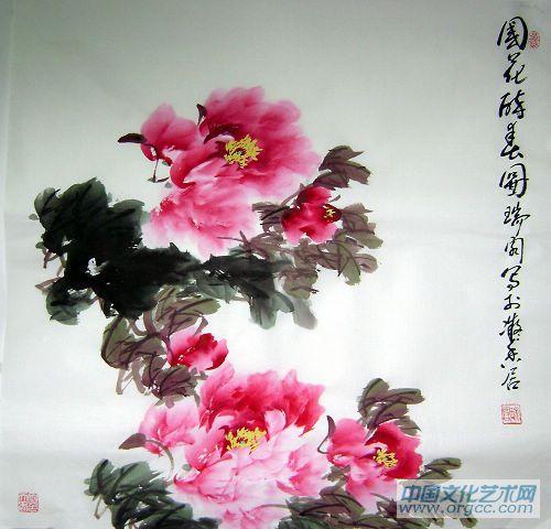 画家安瑞阁花鸟作品《国花醉春图》