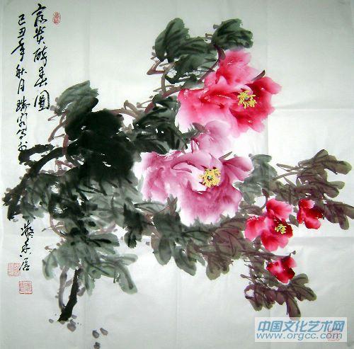 画家安瑞阁花鸟作品《富贵醉春图》