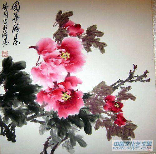 画家安瑞阁花鸟作品《国花醉春》