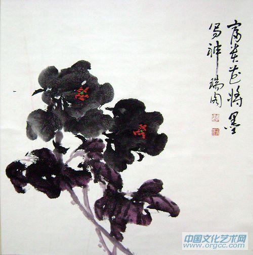 画家安瑞阁花鸟作品《富贵花将墨写神》