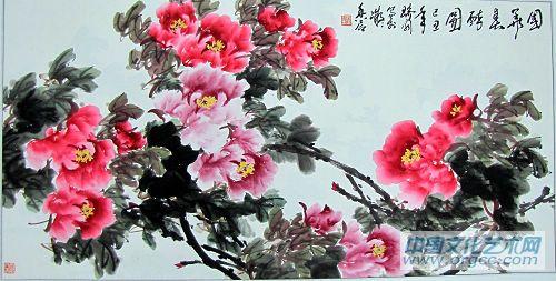 画家安瑞阁花鸟作品《国花春醉图》