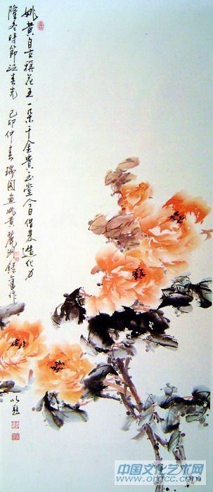画家安瑞阁花鸟作品《姚黄自古称花王》