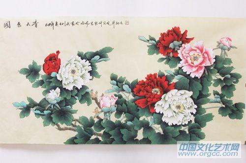 画家康利民花鸟作品《国色天香》