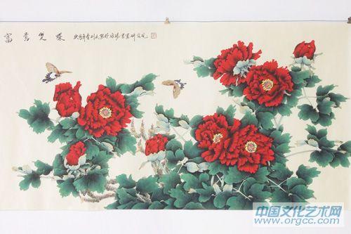 画家康利民花鸟作品《富贵双蝶》