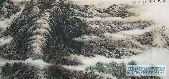 画家李颠焦墨山水作品