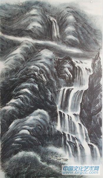 画家李颠焦墨山水作品