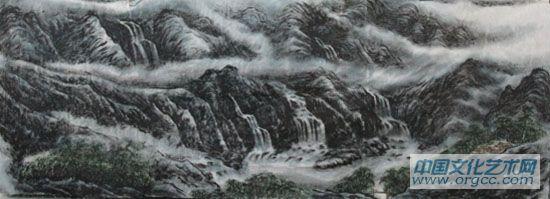 画家李颠焦墨山水作品