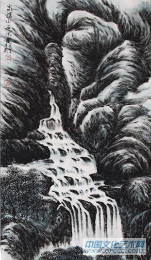 画家李颠焦墨山水作品