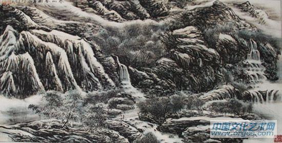 画家李颠焦墨山水作品