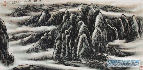 画家李颠焦墨山水作品