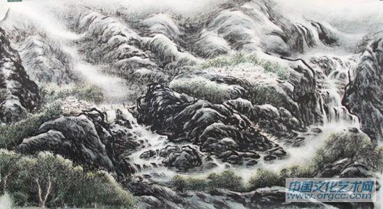 画家李颠焦墨山水作品