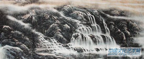 画家李颠焦墨山水作品