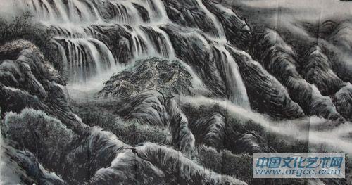 画家李颠焦墨山水作品
