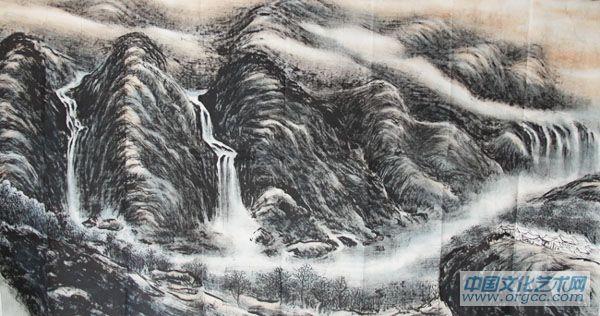 画家李颠焦墨山水作品