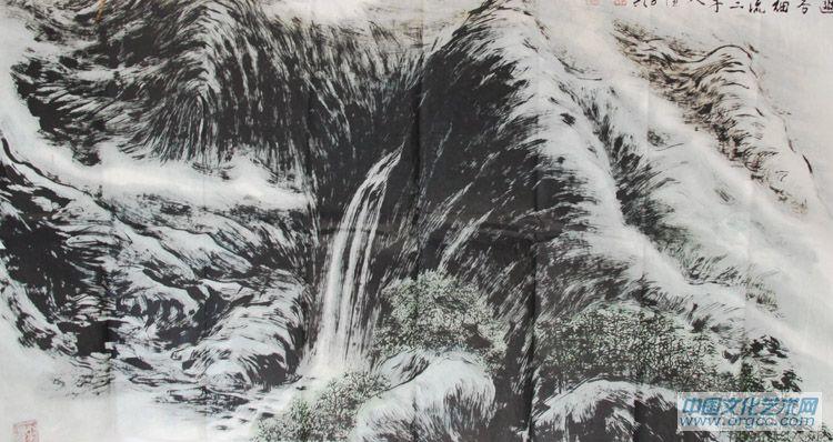 画家李颠焦墨山水作品