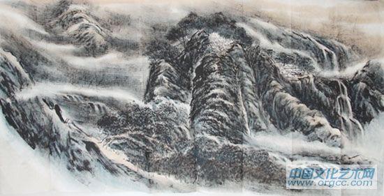画家李颠焦墨山水作品