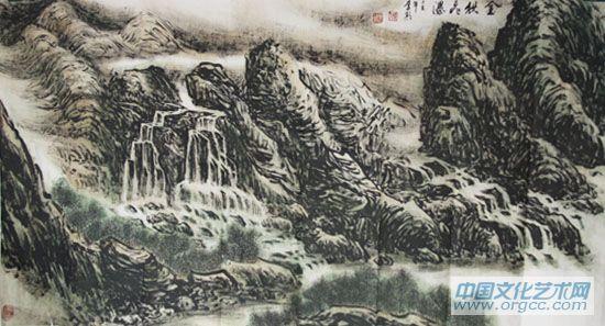 画家李颠焦墨山水作品