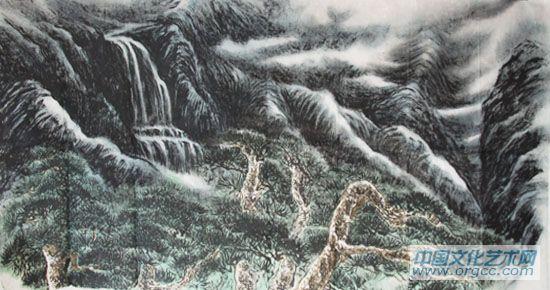 画家李颠焦墨山水作品