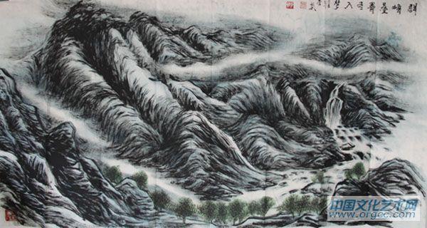 画家李颠焦墨山水作品
