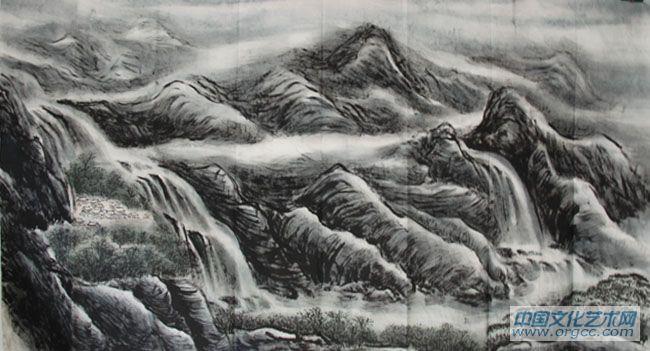 画家李颠焦墨山水作品