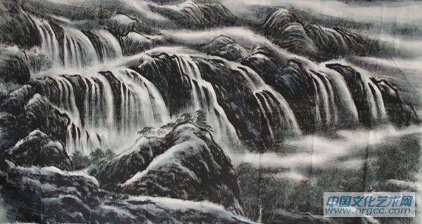 画家李颠焦墨山水作品