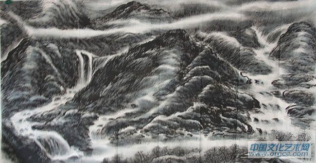 画家李颠焦墨山水作品