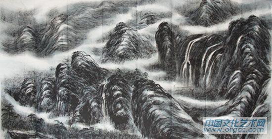 画家李颠焦墨山水作品