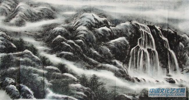 画家李颠焦墨山水作品