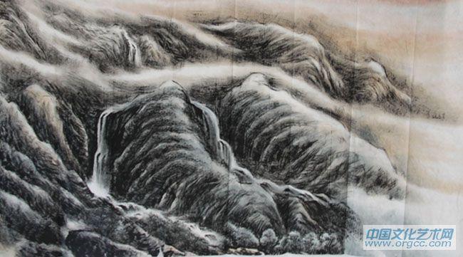 画家李颠焦墨山水作品