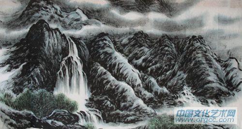 画家李颠焦墨山水作品