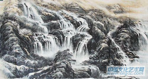 画家李颠焦墨山水作品