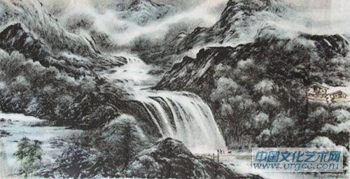 画家李颠焦墨山水作品
