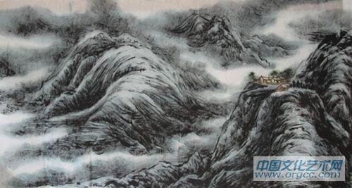 画家李颠焦墨山水作品